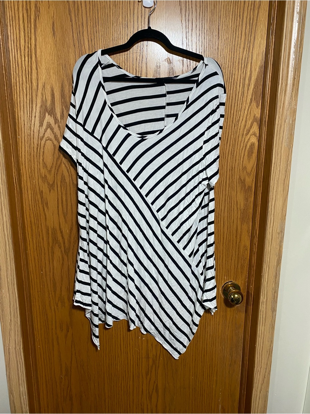 Women's Black & White Striped Asymmetric Scoop Neck Tunic